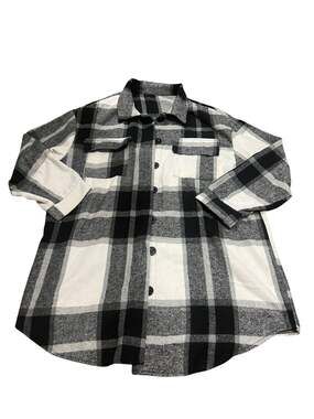 Women's Casual Black and White Plaid Oversized Flannel
